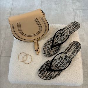 Manolo Blahnik Wedge Sandal - Black Leather w/ Print Fabric Wedge Heel - Italy